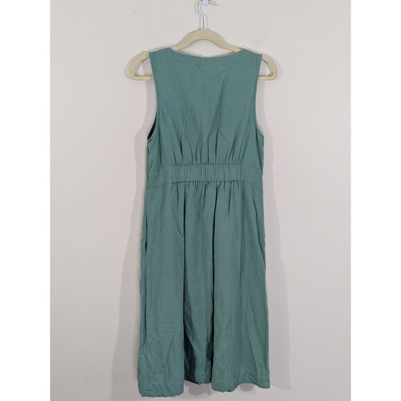 Pact Green Canopy Button Front Midi Dress Womens M Organic Cotton Linen Prairie - Picture 7 of 7